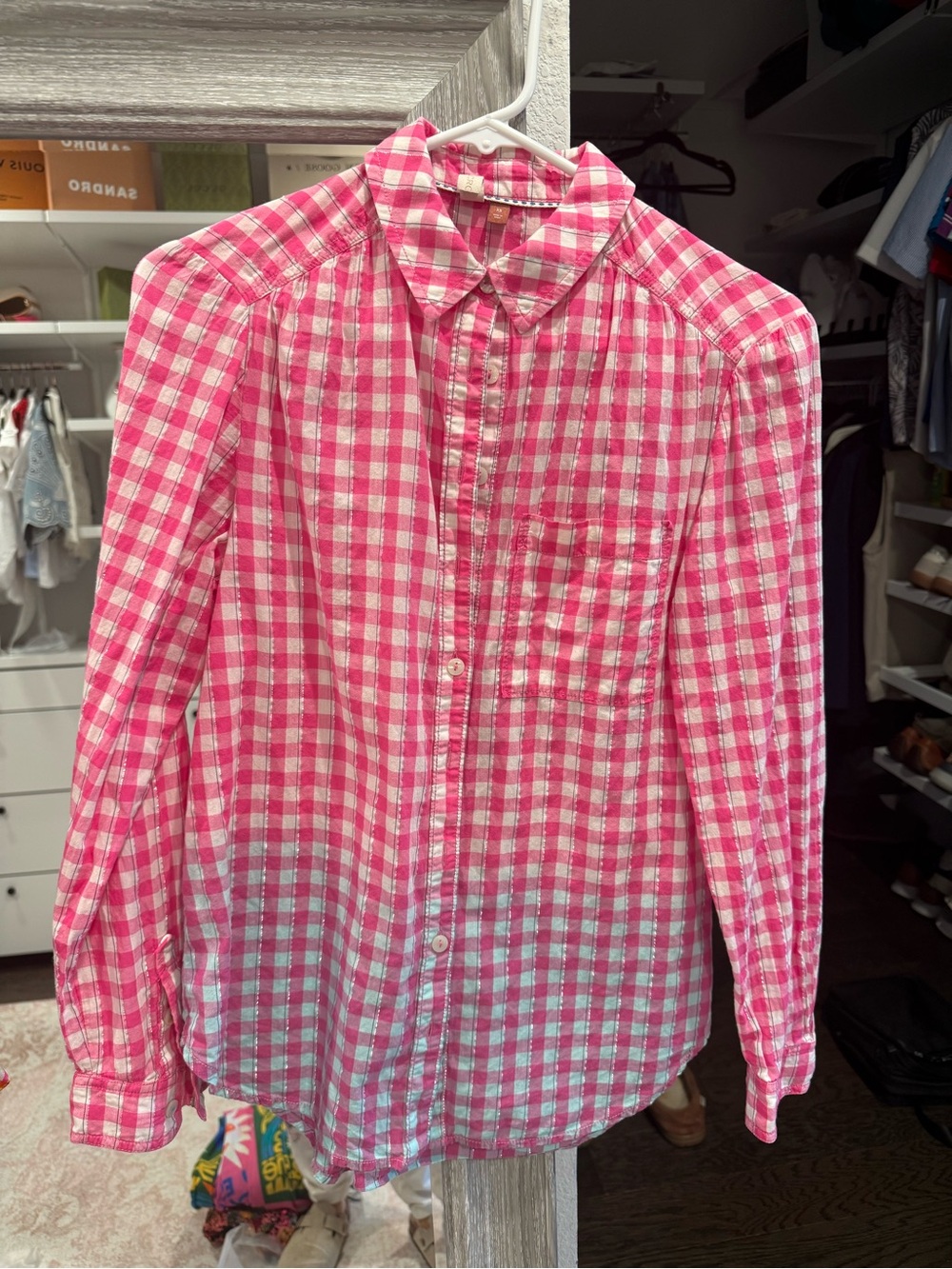 Anthropologie -  Pink Gingham Button-Up Shirt
